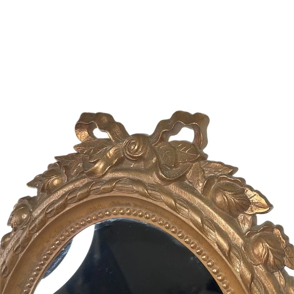 Vintage Home Interiors Bronze Tone Victorian Oval Wall Mirror Ribbons Rosebuds